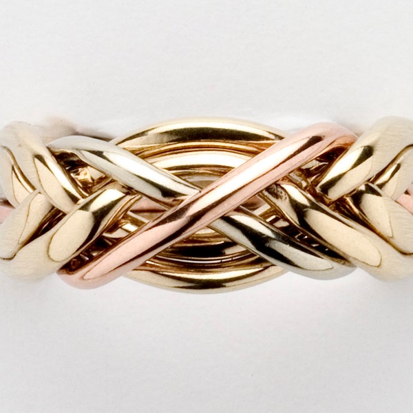 Ladies Tight Weave 6 Band Puzzle Ring in Sterling Silver, Gold or Platinum 6T