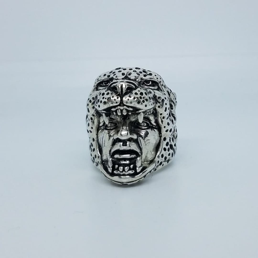 Anillo sólido y pesado de guerrero jaguar azteca México