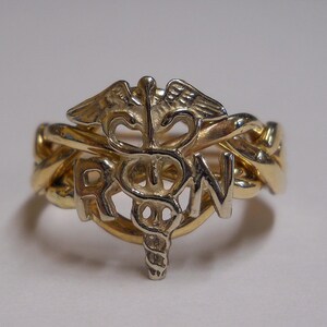 Ladies Four Band Nurse's Caduceus Sterling Silver or Gold Puzzle Ring 4RN image 1