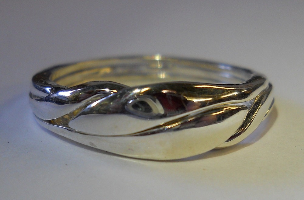 Mens Sterling Silver, Gold or Platinum Band Puzzle Style