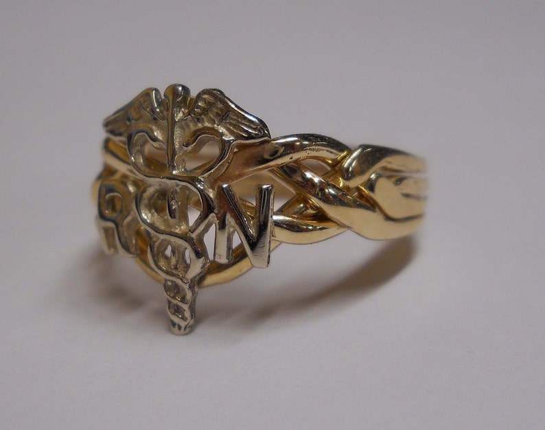 Ladies Four Band Nurse's Caduceus Sterling Silver or Gold Puzzle Ring 4RN image 2