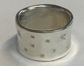 Wide Sterling Silver Star Band