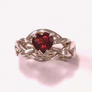 Ladies  4 Band Puzzle Ring with Garnet Heart 4GA-HRT
