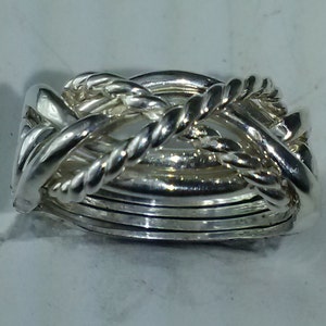 Ladies 6TW2X - 6 Band Puzzle Ring With Twisted Wire in Sterling.