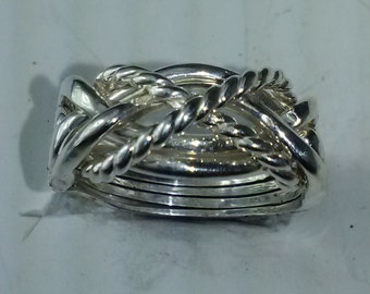 Ladies 6TW2X - 6 Band Puzzle Ring Mit Gedrehtem Draht in Sterling Silber.