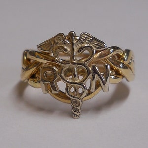 Ladies Four Band Nurse's Caduceus Sterling Silver or Gold Puzzle Ring 4RN image 5