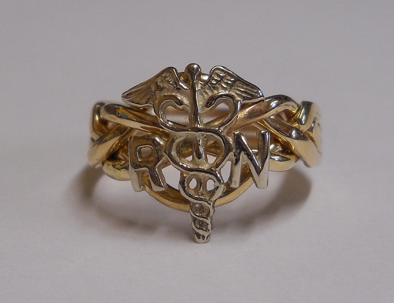 Ladies Four Band Nurse's Caduceus Sterling Silver or Gold Puzzle Ring 4RN image 5