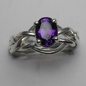 Ladies Gold or Sterling Silver 4 Band Puzzle Ring set with Amethyst Stone