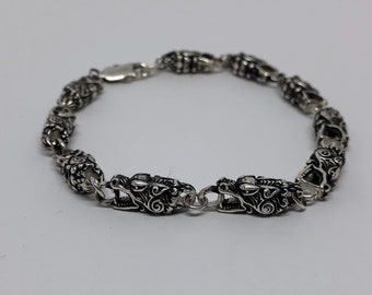 Bracelet homme tête de dragon chinois en argent sterling
