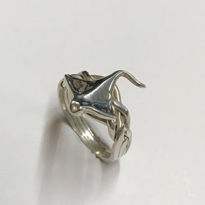 Ladies Four Band Puzzle Ring with Stingray Swimming on Top in Sterling Silver, Gold or Platinum