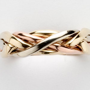 Mens Tight Weave 4 Band Puzzle Ring in Sterling Silver, Gold or Platinum , Style 4WB