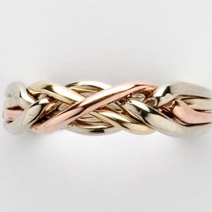 Ladies 14K Gold and Sterling Four Band Handmade  Puzzle Ring (2 Gold ad 2 Silver) 4T