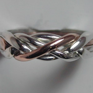 10k Rose Gold Ring/Sterling Four Band Puzzle Ring S4T
