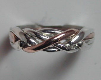 10k Rose Gold Ring/Sterling Four Band Puzzle Ring S4T r