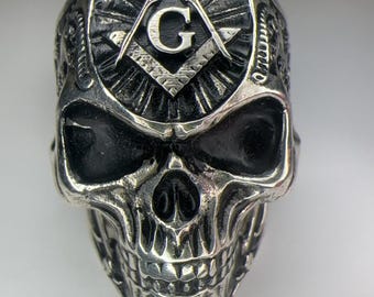 Sterling Masonic Skull Ring