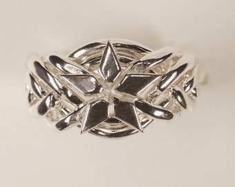 Ladies Sterling, Gold or Platinum Six Band Puzzle Ring with a Star, Style 6Star