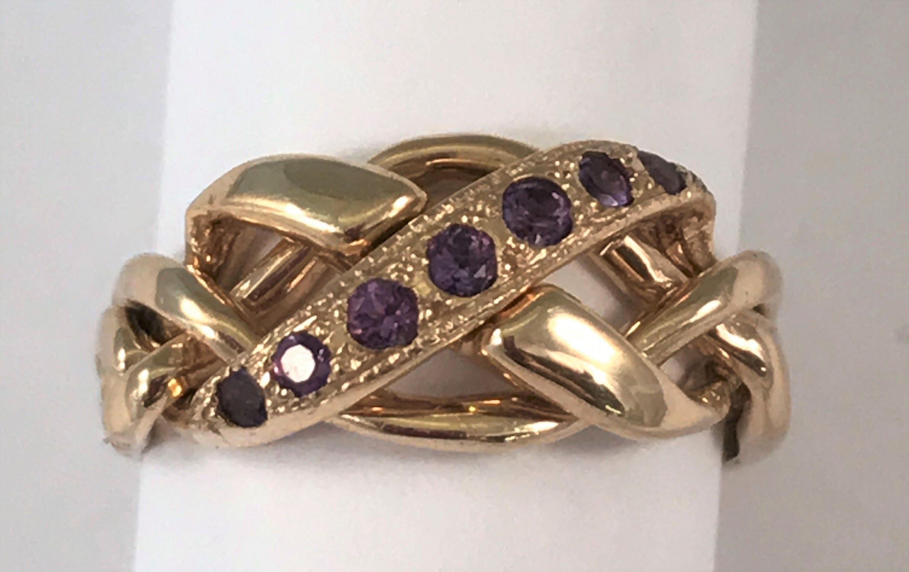 Ladies 4 Band 14k Yellow Gold Puzzle Ring set with Genuine Etsy