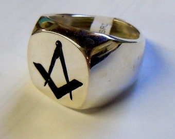 Solid Sterling Silver or Gold Masonic Signet Ring