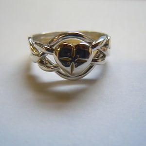 Mens 4 Band Puzzle Ring with Heart in Sterling Silver, 4HS