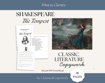 Shakespeare Copywork: The Tempest | Cursive for Elementary Grade School | Homeschool British Literature Curriculum | Classical Education