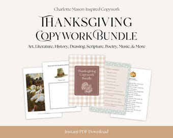 Thanksgiving Copywork Bundle | Charlotte Mason Morning Time Basket | Autumn Printable for Elementary Student | Homeschool Poetry & Art Study