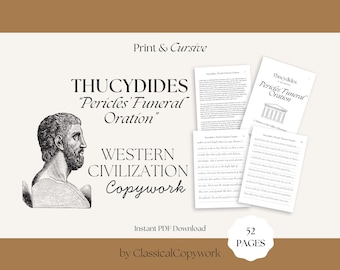 Thucydides' Pericles' Funeral Oration Copywork | Charlotte Mason | Cursive Practice for Homeschool | Middle & High School History Student