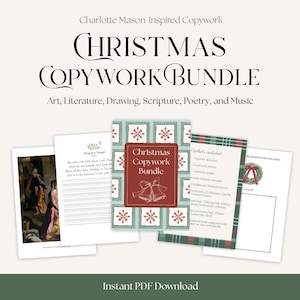 Christmas Copywork Curriculum | Handwriting Practice for Homeschoolers | Printable Charlotte Mason Guide for December | Morning Time Bundle