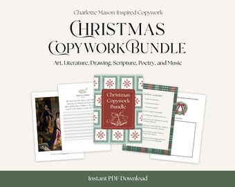 Christmas Copywork Curriculum | Handwriting Practice for Homeschoolers | Printable Charlotte Mason Guide for December | Morning Time Bundle