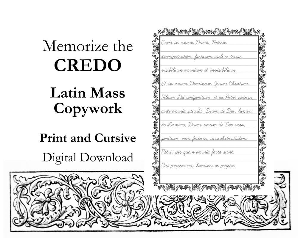 Credo Prayer Copywork: Traditional Latin Mass - Homeschool Printable (PDF Download