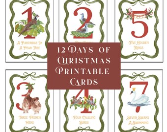12 Days of Christmas Cards | Printable Cut-Out Garland for Twelve Days of Christmas for Homeschool Room | Banner Decor for Teacher Classroom