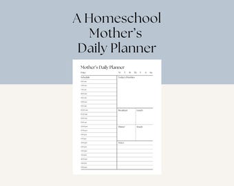 Homeschool Mother's Daily Planner PDF | Simple Printable Schedule for Busy Mom | Minimalist Organization Tool with Times and Meal Plan