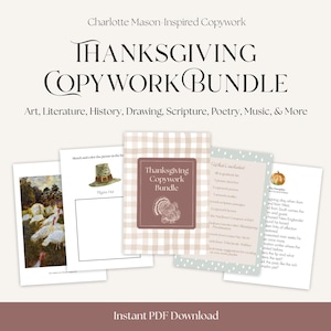 Erntedank Copywork Bundle | Charlotte Mason Morgenzeit Korb | Herbstfarben für Grundschüler | Homeschool Poesie & Kunststudie