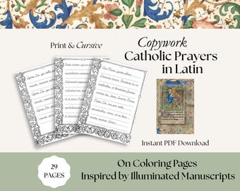Catholic Latin Prayers Copywork | Catholic Homeschool Coloring Pages for Student | Classical Education PDF | Latin Worksheets for Teacher