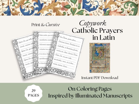 Catholic Latin Prayers Copywork | Catholic Homeschool Coloring Pages for Student | Classical Education PDF | Latin Worksheets for Teacher