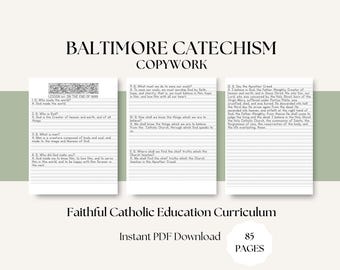Baltimore Catechism Copywork | Catholic Homeschool PDF Worksheet | Religious Teacher Education Supplement | First Communion Class Prep