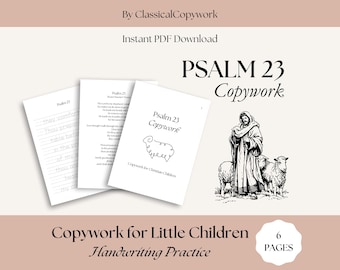 Psalm 23 Good Shepherd Copywork for Children | Scripture Practice | Classical Homeschool Curriculum | Handwriting for Kindergarten Kids