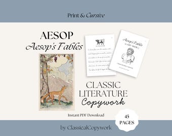 Literature Copywork: Aesop's Fables | Handwriting Cursive Practice for Elementary | Homeschool Great Books Curriculum | Classical Education