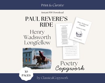 Paul Revere's Ride Poetry Copywork: Henry Wadsworth Longfellow | Memorization Tool | Penmanship Practice | American History Curriculum