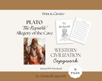 Plato's Republic: Allegory of the Cave Copywork | Classical Homeschool History Education for Middle & High School | Cursive Handwriting |