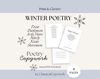 Winter Poetry Copywork Bundle | Classic Poems for Handwriting Practice | Penmanship Practice for Homeschool | PDF Printable for December