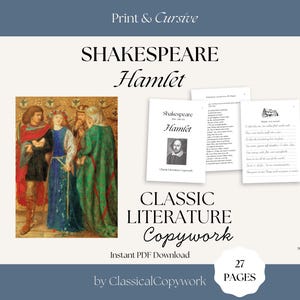 Copia de Shakespeare: Hamlet / Práctica de cursiva para primaria y secundaria / Currículo clásico de educación en el hogar / Charlotte Mason Education