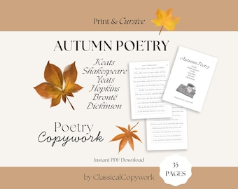 Autumn Poetry Copywork | Fall Poems for Handwriting Practice | Cursive for Elementary and Middle HomeSchool | PDF Printable for Thanksgiving