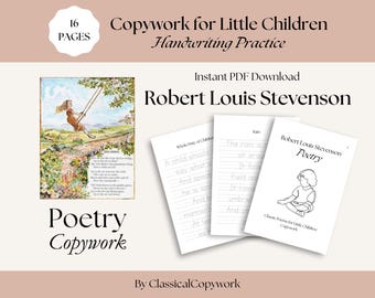 Poetry Copywork for Children | Robert Louis Stevenson | Kids Penmanship Practice | Homeschool Preschool Poem | Kindergarten Handwriting PDF