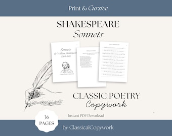 Shakespeare Sonnets Copywork | Poems by William Shakespeare | Poetry Bundle | Sonnet 116 Copywork | Homeschool Cursive | Classical Education