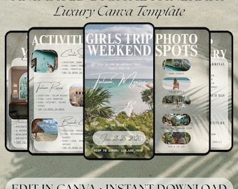 Tulum Girls Trip Itinerary Template | Mexico Travel Itinerary | Animated Luxury Canva Template | Editable Travel Planner