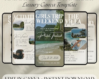 Phuket Girls Trip Itinerary Template | Thailand Travel Itinerary | Animated Luxury Canva Template | Editable Travel Planner