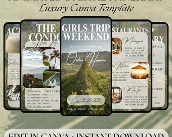Oahu Girls Trip Itinerary Template | Hawaii Travel Itinerary | Animated Luxury Canva Template | Editable Travel Planner