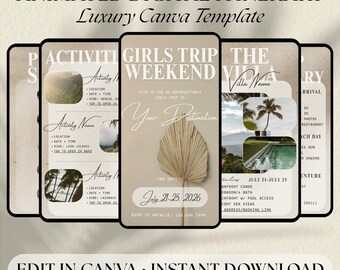 Girls Trip Itinerary Template | Animated Luxury Canva Template | Editable Travel Planner | Any Destination