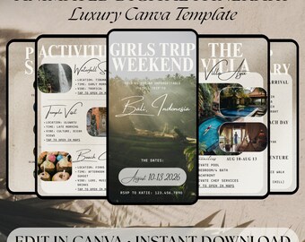 Bali Girls Trip Itinerary Template | Indonesia Travel Itinerary | Animated Luxury Canva Template | Editable Travel Planner