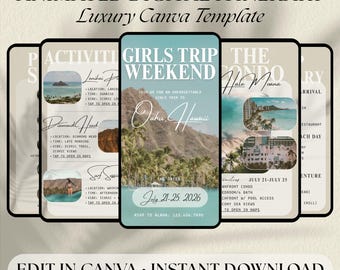 Oahu Girls Trip Itinerary Template | Hawaii Travel Itinerary | Animated Luxury Canva Template | Editable Digital Travel Planner